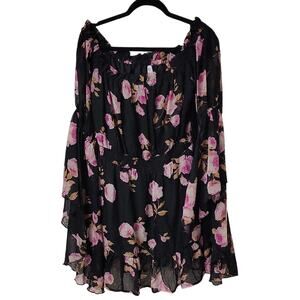 TRULY 4 YOU Long Sleeve Floral Off The Shoulder Chiffon Mini Dress Womens XL NWT